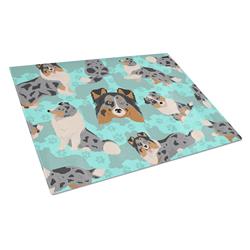 15 x 12 in. Blue, Blue Merle Sheltie Glass Cutting Board - Large