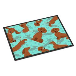 24 x 36 in. Blue, Red Dachshund Indoor or Outdoor Mat