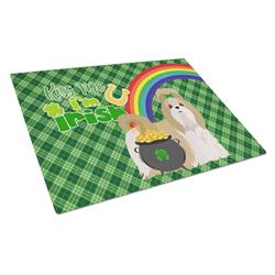 WDK4904LCB 15 x 12 in. Gold & White Shih Tzu Saint Patricks Day Glass Cutting Board - Large