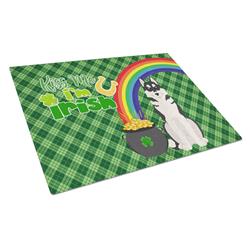 WDK4908LCB 15 x 12 in. Black Siberian Husky Saint Patricks Day Glass Cutting Board - Large