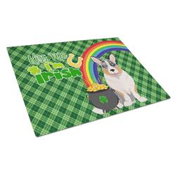 WDK4911LCB 15 x 12 in. Blue Merle Cardigan Corgi Saint Patricks Day Glass Cutting Board - Large
