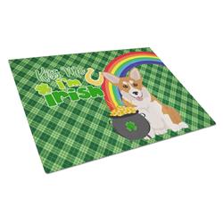 WDK4916LCB 15 x 12 in. Red Pembroke Corgi Saint Patricks Day Glass Cutting Board - Large