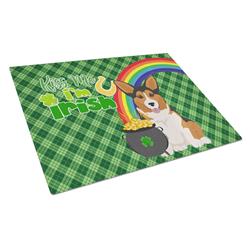 WDK4917LCB 15 x 12 in. Sable Pembroke Corgi Saint Patricks Day Glass Cutting Board - Large
