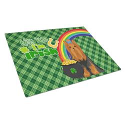 WDK4921LCB 15 x 12 in. Black & Tan Full Coat Yorkshire Terrier Saint Patricks Day Glass Cutting Board - Large