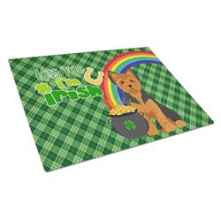 WDK4922LCB 15 x 12 in. Black & Tan Puppy Cut Yorkshire Terrier Saint Patricks Day Glass Cutting Board - Large