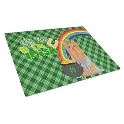 WDK4923LCB 15 x 12 in. Blue & Tan Full Coat Yorkshire Terrier Saint Patricks Day Glass Cutting Board - Large