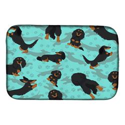 21 x 14 in. Blue, Longhaired Black & Tan Dachshund Dish Drying Mat