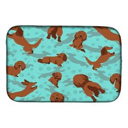 21 x 14 in. Blue, Longhaired Red Dachshund Dish Drying Mat
