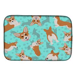 21 x 14 in. Blue, Red & White Pembroke Corgi Dish Drying Mat