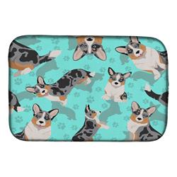 21 x 14 in. Blue, Blue Merle Welsh Cardigan Corgi Dish Drying Mat