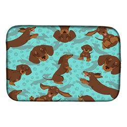 21 x 14 in. Blue, Chocolate & Tan Dachshund Dish Drying Mat