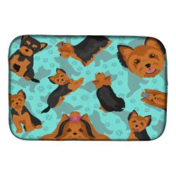 21 x 14 in. Blue, Black & Tan Yorkie Dish Drying Mat