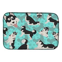 MLM1028DDM 21 x 14 in. Blue Siberian Husky Dish Drying Mat