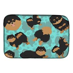 21 x 14 in. Blue, Black & Tan Pomeranian Dish Drying Mat