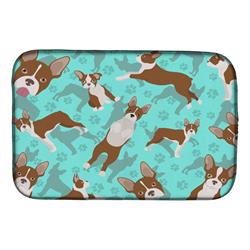 21 x 14 in. Blue, Red Boston Terrier Dish Drying Mat