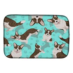 21 x 14 in. Blue Brindle Cardigan Corgi Dish Drying Mat