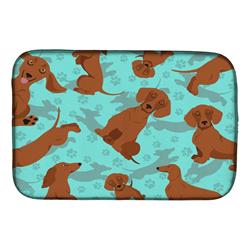 21 x 14 in. Blue, Red Dachshund Dish Drying Mat
