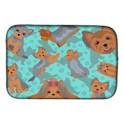 21 x 14 in. Blue, Blue & Tan Yorkie Dish Drying Mat