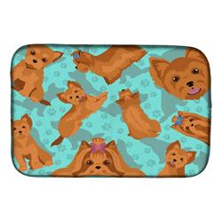 21 x 14 in. Blue, Red Yorkie Dish Drying Mat