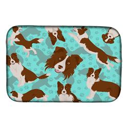 21 x 14 in. Blue, Red Border Collie Dish Drying Mat