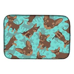 21 x 14 in. Blue, Chocolate Chihuahua Dish Drying Mat