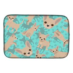 21 x 14 in. Blue, Cream Chihuahua Dish Drying Mat