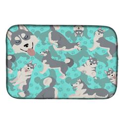 21 x 14 in. Blue, Grey Siberian Husky Dish Drying Mat