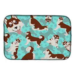 21 x 14 in. Blue, Red Siberian Husky Dish Drying Mat