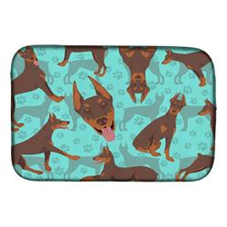 21 x 14 in. Blue, Red Doberman Pinscher Dish Drying Mat
