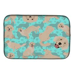 21 x 14 in. Blue, Cream Golden Retriever Dish Drying Mat