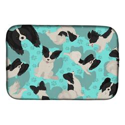 21 x 14 in. Blue, Black & Whtie Papillon Dish Drying Mat