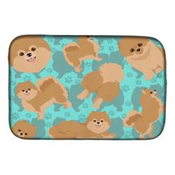 21 x 14 in. Blue, Orange Pomeranian Dish Drying Mat