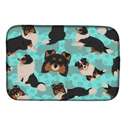 21 x 14 in. Blue, Tricolor Sheltie Dish Drying Mat
