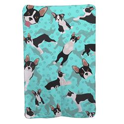 58 x 36 in. Blue Boston Terrier Soft Travel Blanket with Bag