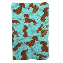 58 x 36 in. Blue, Chocolate & Tan Dachshund Soft Travel Blanket with Bag