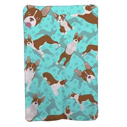 58 x 36 in. Blue, Red Boston Terrier Soft Travel Blanket with Bag