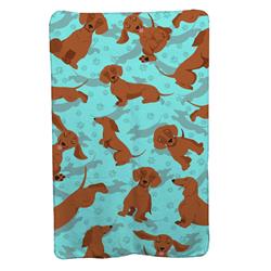 58 x 36 in. Blue, Red Dachshund Soft Travel Blanket with Bag