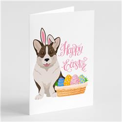 WDK5106GCA7P 5 x 7 in. Brindle Cardigan Corgi Easter Greeting Cards & Envelopes, Pack of 8