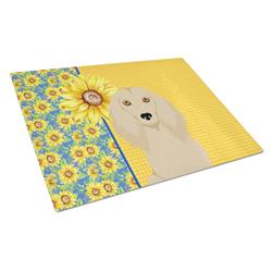 WDK5389LCB 15 x 12 in. Summer Sunflowers Longhair Cream Dachshund Glass Large Cutting Board