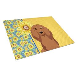 WDK5390LCB 15 x 12 in. Summer Sunflowers Longhair Red Dachshund Glass Large Cutting Board