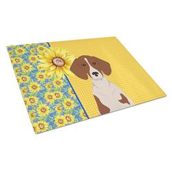 WDK5393LCB 15 x 12 in. Summer Sunflowers Red Piebald Dachshund Glass Large Cutting Board
