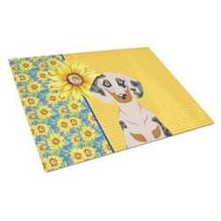 WDK5395LCB 15 x 12 in. Summer Sunflowers Cream Dapple Dachshund Glass Large Cutting Board