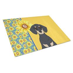 WDK5396LCB 15 x 12 in. Summer Sunflowers Black & Cream Dachshund Glass Large Cutting Board