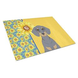 WDK5399LCB 15 x 12 in. Summer Sunflowers Blue & Tan Dachshund Glass Large Cutting Board