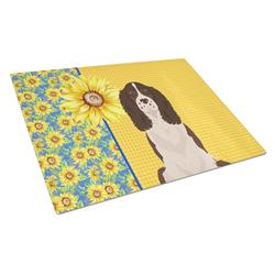 WDK5417LCB 15 x 12 in. Summer Sunflowers Liver English Springer Spaniel Glass Large Cutting Board