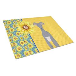 WDK5430LCB 15 x 12 in. Summer Sunflowers Gray Italian Grayhound Glass Large Cutting Board