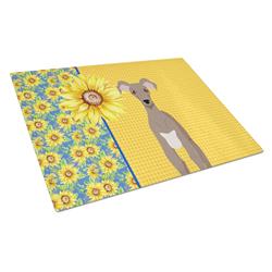WDK5431LCB 15 x 12 in. Summer Sunflowers Fawn Italian Grayhound Glass Large Cutting Board