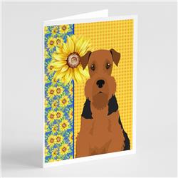 5 x 7 in. Summer Sunflowers Black & Tan Airedale Terrier Greeting Cards & Envelopes, Pack of 8