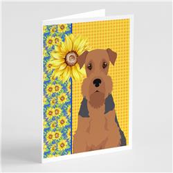 5 x 7 in. Summer Sunflowers Grizzle & Tan Airedale Terrier Greeting Cards & Envelopes, Pack of 8