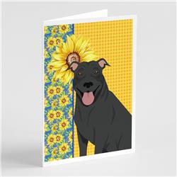 5 x 7 in. Summer Sunflowers Black Pit Bull Terrier Greeting Cards & Envelopes, Pack of 8